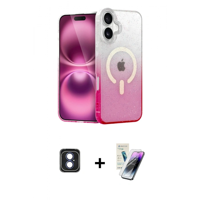 MARSİLYAN™- iPhone 16 Kılıf Eksen Minimal Özel Seri - Şeffaf Pasifik Cam Ekran Koruyucu + PVD Metal Kamera Lens - MI