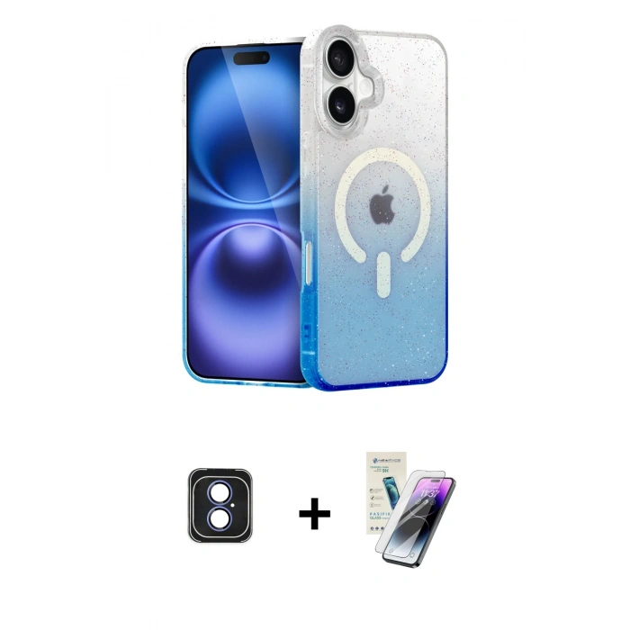 MARSİLYAN™- iPhone 16 Kılıf Eksen Minimal Özel Seri - Şeffaf Pasifik Cam Ekran Koruyucu + PVD Metal Kamera Lens - MI