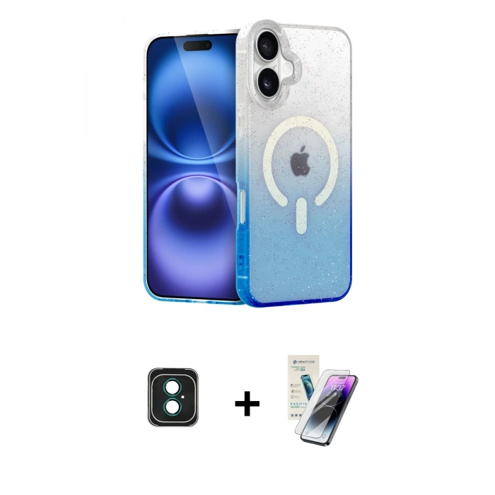 MARSİLYAN™- iPhone 16 Kılıf Eksen Minimal Özel Seri - Şeffaf Pasifik Cam Ekran Koruyucu + PVD Metal Kamera Lens - YL