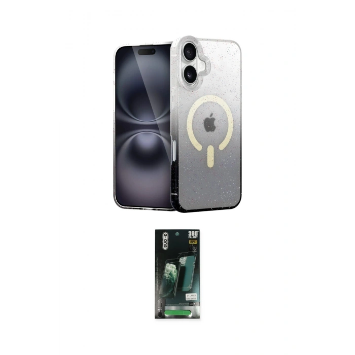 MARSİLYAN™- iPhone 16 Kılıf Eksen Minimal Özel Seri - Siyah 360 Mat Full Body Arka Koruyucu