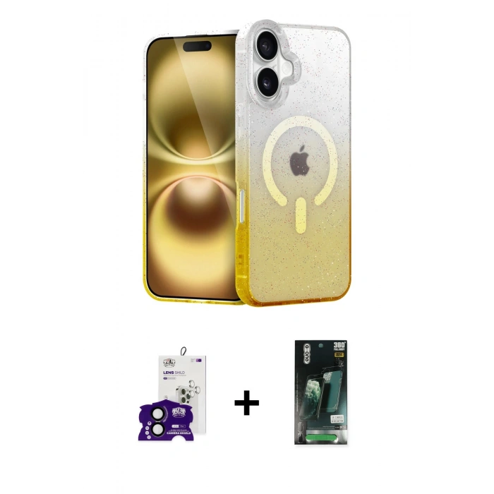MARSİLYAN™- iPhone 16 Kılıf Eksen Minimal Özel Seri - Siyah 360 Mat Full Body Arka Koruyucu + Bilvis Titan Kamera Lens - SH