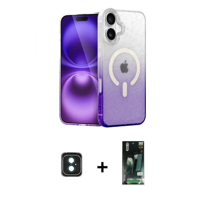 MARSİLYAN™- iPhone 16 Kılıf Eksen Minimal Özel Seri - Siyah 360 Mat Full Body Arka Koruyucu + PVD Metal Kamera Lens - YL