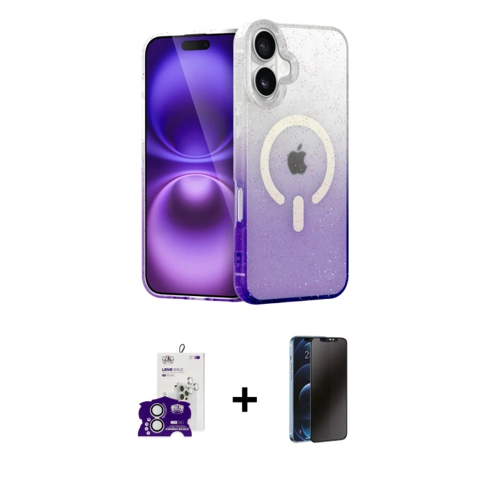 MARSİLYAN™- iPhone 16 Kılıf Eksen Minimal Özel Seri - Siyah 3D Antistatik Hayalet Cam Ekran Koruyucu + Bilvis Titan Kamera Lens - GS