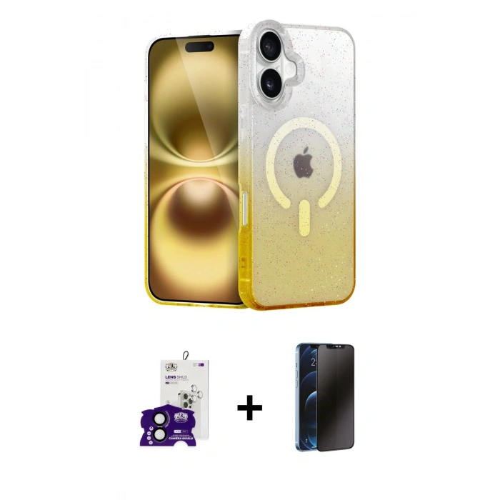 MARSİLYAN™- iPhone 16 Kılıf Eksen Minimal Özel Seri - Siyah 3D Antistatik Hayalet Cam Ekran Koruyucu + Bilvis Titan Kamera Lens - SH