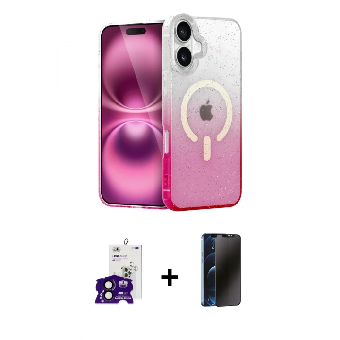 MARSİLYAN™- iPhone 16 Kılıf Eksen Minimal Özel Seri - Siyah 3D Antistatik Hayalet Cam Ekran Koruyucu + Bilvis Titan Kamera Lens - SH