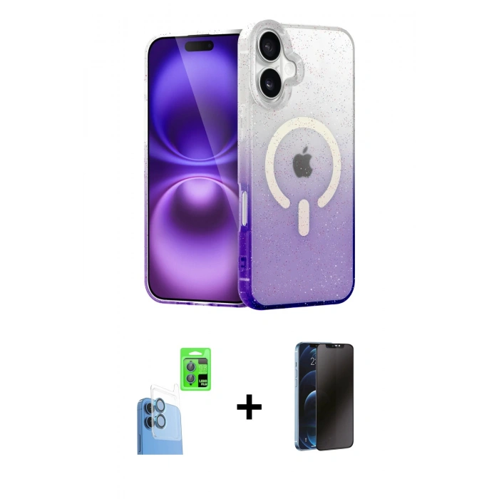 MARSİLYAN™- iPhone 16 Kılıf Eksen Minimal Özel Seri - Siyah 3D Antistatik Hayalet Cam Ekran Koruyucu + Raze Metal Kamera Lens - LT