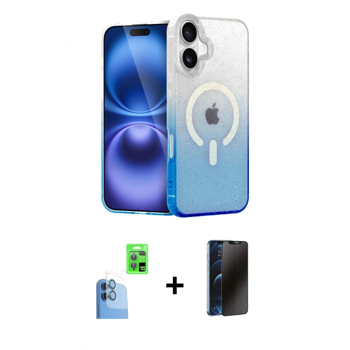 MARSİLYAN™- iPhone 16 Kılıf Eksen Minimal Özel Seri - Siyah 3D Antistatik Hayalet Cam Ekran Koruyucu + Raze Metal Kamera Lens - LT
