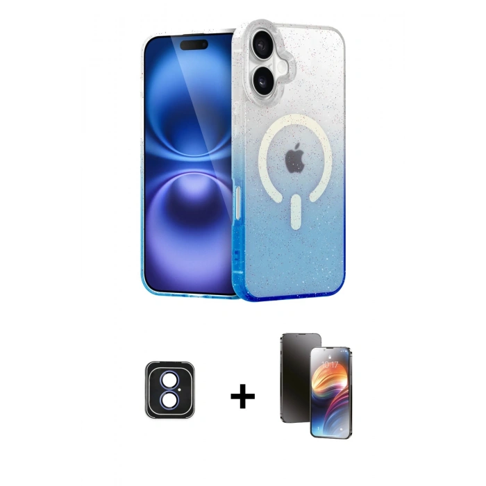 MARSİLYAN™- iPhone 16 Kılıf Eksen Minimal Özel Seri - Siyah 3D Antistatik Mat Seramik Nano Ekran Koruyucu + PVD Metal Kamera Lens - MI