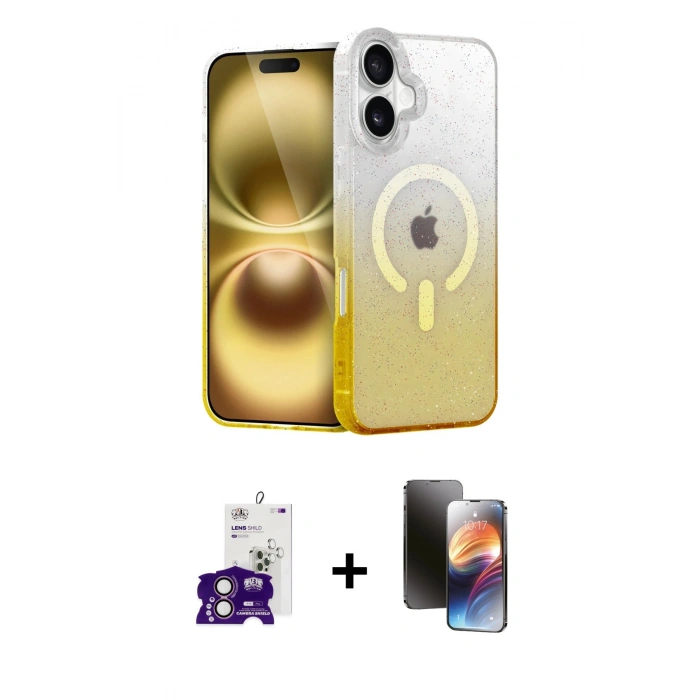 MARSİLYAN™- iPhone 16 Kılıf Eksen Minimal Özel Seri - Siyah 3D Antistatik Mat Seramik Nano Ekran Koruyucu + Pembe Bilvis Titan Kamera Lens