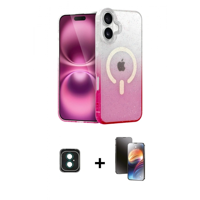 MARSİLYAN™- iPhone 16 Kılıf Eksen Minimal Özel Seri - Siyah 3D Antistatik Mat Seramik Nano Ekran Koruyucu + PVD Metal Kamera Lens - YL