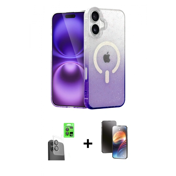 MARSİLYAN™- iPhone 16 Kılıf Eksen Minimal Özel Seri - Siyah 3D Antistatik Mat Seramik Nano Ekran Koruyucu + Siyah Raze Metal Kamera Lens