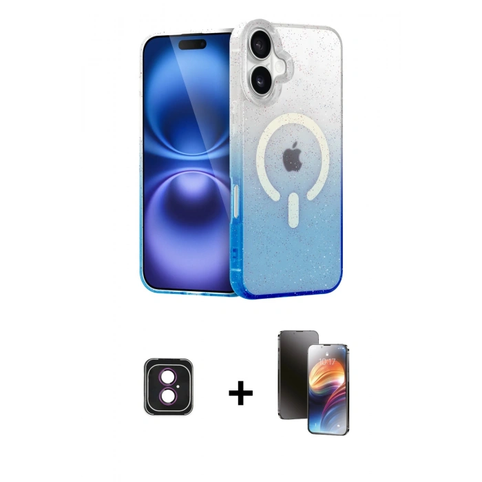 MARSİLYAN™- iPhone 16 Kılıf Eksen Minimal Özel Seri - Siyah 3D Antistatik Mat Seramik Nano Ekran Koruyucu + PVD Metal Kamera Lens - PE