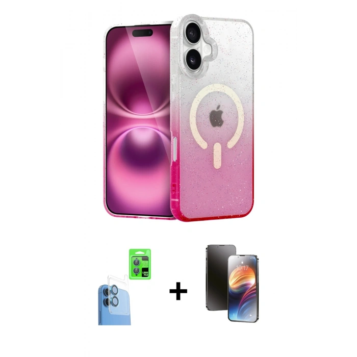 MARSİLYAN™- iPhone 16 Kılıf Eksen Minimal Özel Seri - Siyah 3D Antistatik Mat Seramik Nano Ekran Koruyucu + Lacivert Raze Metal Kamera Lens