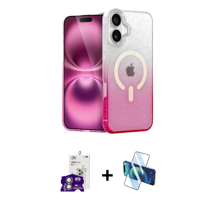 MARSİLYAN™- iPhone 16 Kılıf Eksen Minimal Özel Seri - Siyah 3D Antistatik Seramik Nano Ekran Koruyucu + Bilvis Titan Kamera Lens - GS