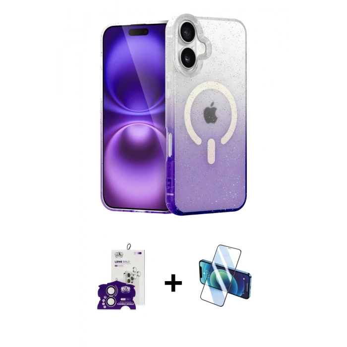 MARSİLYAN™- iPhone 16 Kılıf Eksen Minimal Özel Seri - Siyah 3D Antistatik Seramik Nano Ekran Koruyucu + Bilvis Titan Kamera Lens - PE