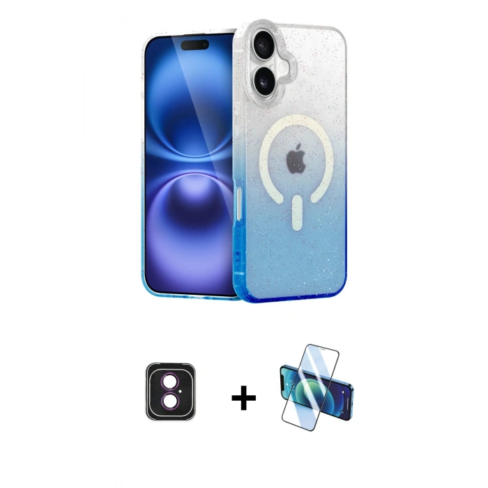 MARSİLYAN™- iPhone 16 Kılıf Eksen Minimal Özel Seri - Siyah 3D Antistatik Seramik Nano Ekran Koruyucu + PVD Metal Kamera Lens - PE