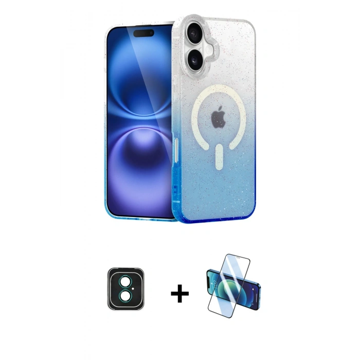MARSİLYAN™- iPhone 16 Kılıf Eksen Minimal Özel Seri - Siyah 3D Antistatik Seramik Nano Ekran Koruyucu + PVD Metal Kamera Lens - YL