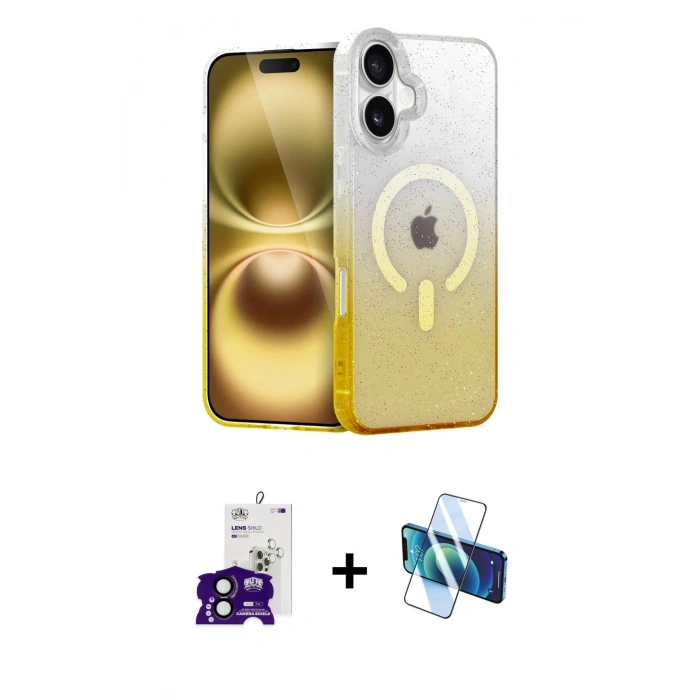 MARSİLYAN™- iPhone 16 Kılıf Eksen Minimal Özel Seri - Siyah 3D Antistatik Seramik Nano Ekran Koruyucu + Siyah Bilvis Titan Kamera Lens