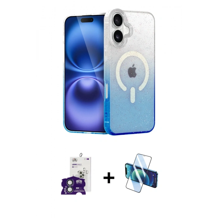 MARSİLYAN™- iPhone 16 Kılıf Eksen Minimal Özel Seri - Siyah 3D Antistatik Seramik Nano Ekran Koruyucu + Yeşil Bilvis Titan Kamera Lens