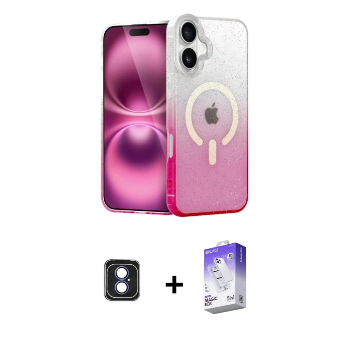 MARSİLYAN™- iPhone 16 Kılıf Eksen Minimal Özel Seri - Siyah Bilvis 5in1 3D Magic Cam Ekran Koruyucu + PVD Metal Kamera Lens - MI