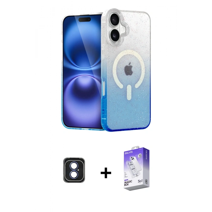 MARSİLYAN™- iPhone 16 Kılıf Eksen Minimal Özel Seri - Siyah Bilvis 5in1 3D Magic Cam Ekran Koruyucu + PVD Metal Kamera Lens - MI