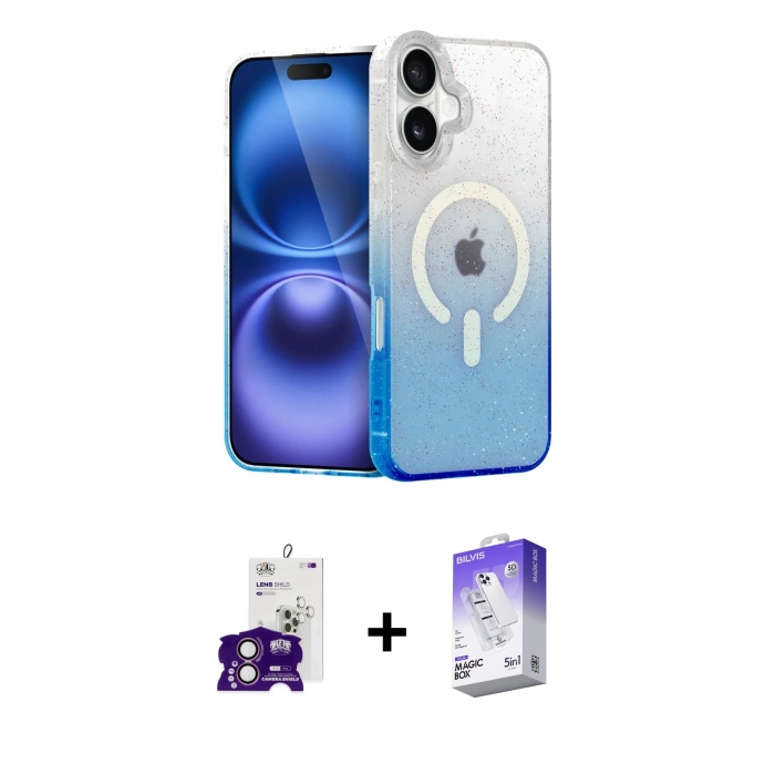 MARSİLYAN™- iPhone 16 Kılıf Eksen Minimal Özel Seri - Siyah Bilvis 5in1 3D Magic Cam Ekran Koruyucu + Bilvis Titan Kamera Lens - PE