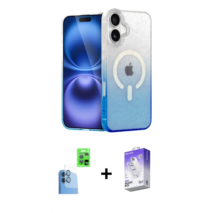 MARSİLYAN™- iPhone 16 Kılıf Eksen Minimal Özel Seri - Siyah Bilvis 5in1 3D Magic Cam Ekran Koruyucu + Raze Metal Kamera Lens - LT