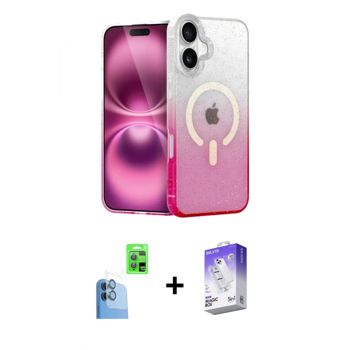 MARSİLYAN™- iPhone 16 Kılıf Eksen Minimal Özel Seri - Siyah Bilvis 5in1 3D Magic Cam Ekran Koruyucu + Raze Metal Kamera Lens - LT