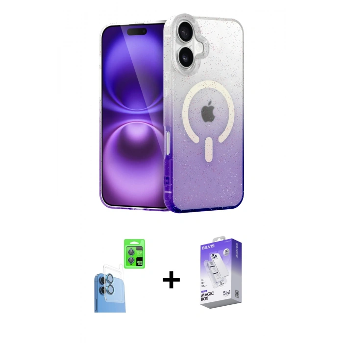 MARSİLYAN™- iPhone 16 Kılıf Eksen Minimal Özel Seri - Siyah Bilvis 5in1 3D Magic Cam Ekran Koruyucu + Raze Metal Kamera Lens - LT