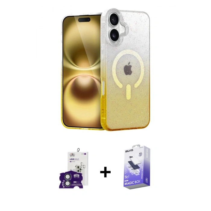 MARSİLYAN™- iPhone 16 Kılıf Eksen Minimal Özel Seri - Siyah Bilvis 5in1 5D Magic Hayalet Cam Ekran Koruyucu + Bilvis Titan Kamera Lens - YL