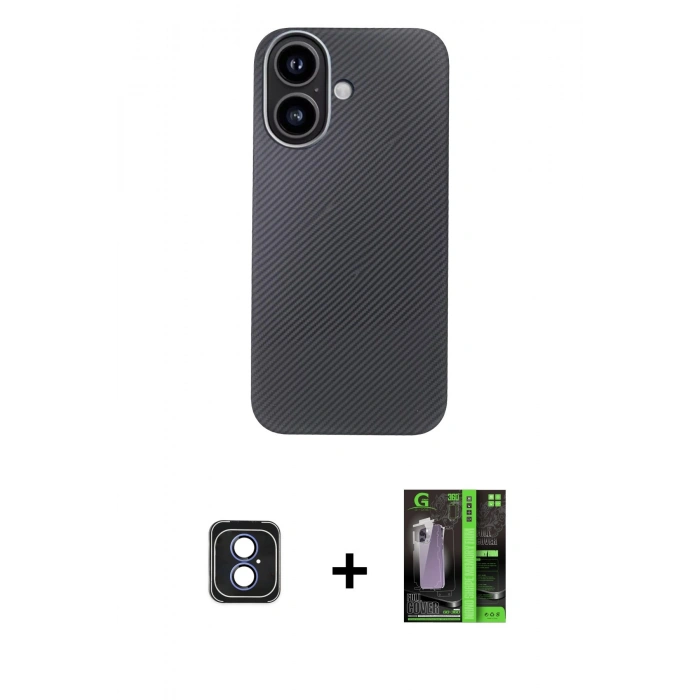 MARSİLYAN™- iPhone 16 Kılıf Eksen Prime - Şeffaf 360 Full Body Arka Koruyucu + PVD Metal Kamera Lens - MI