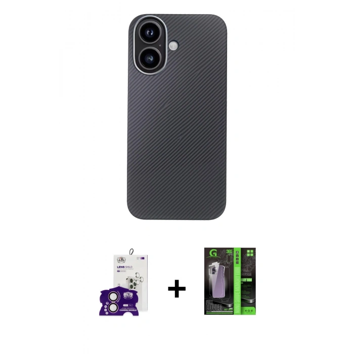 MARSİLYAN™- iPhone 16 Kılıf Eksen Prime - Şeffaf 360 Full Body Arka Koruyucu + Pembe Bilvis Titan Kamera Lens