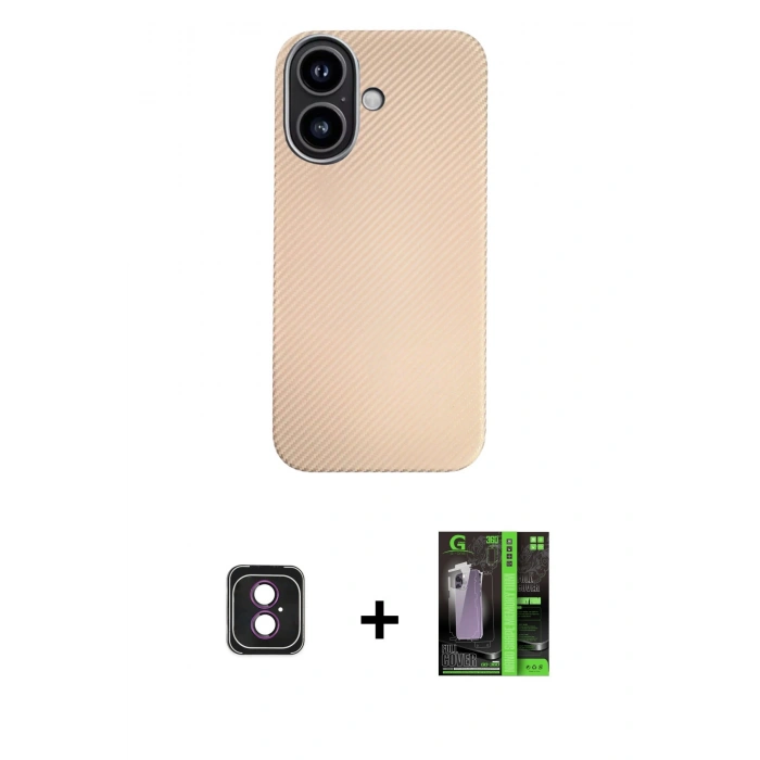MARSİLYAN™- iPhone 16 Kılıf Eksen Prime - Şeffaf 360 Full Body Arka Koruyucu + PVD Metal Kamera Lens - PE