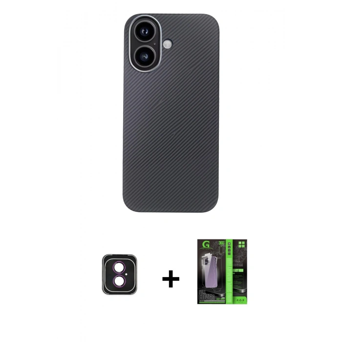 MARSİLYAN™- iPhone 16 Kılıf Eksen Prime - Şeffaf 360 Full Body Arka Koruyucu + PVD Metal Kamera Lens - PE