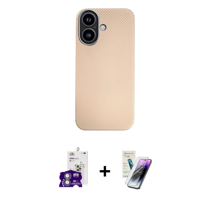 MARSİLYAN™- iPhone 16 Kılıf Eksen Prime - Şeffaf Pasifik Cam Ekran Koruyucu + Bilvis Titan Kamera Lens - GS