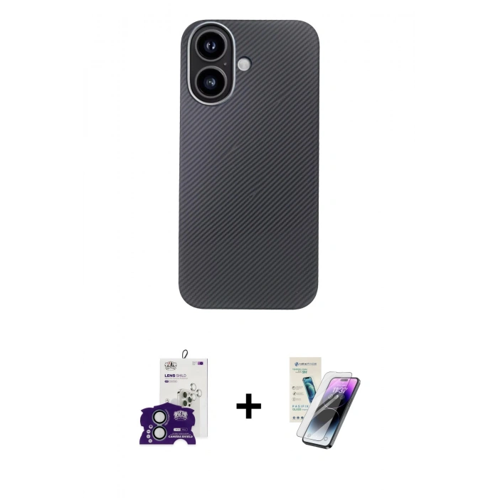 MARSİLYAN™- iPhone 16 Kılıf Eksen Prime - Şeffaf Pasifik Cam Ekran Koruyucu + Bilvis Titan Kamera Lens - YL