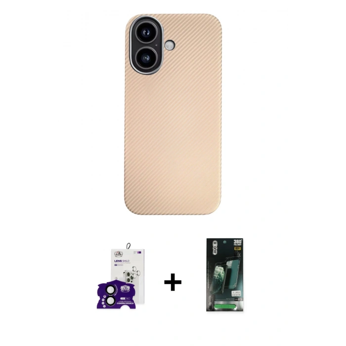 MARSİLYAN™- iPhone 16 Kılıf Eksen Prime - Siyah 360 Mat Full Body Arka Koruyucu + Bilvis Titan Kamera Lens - SH