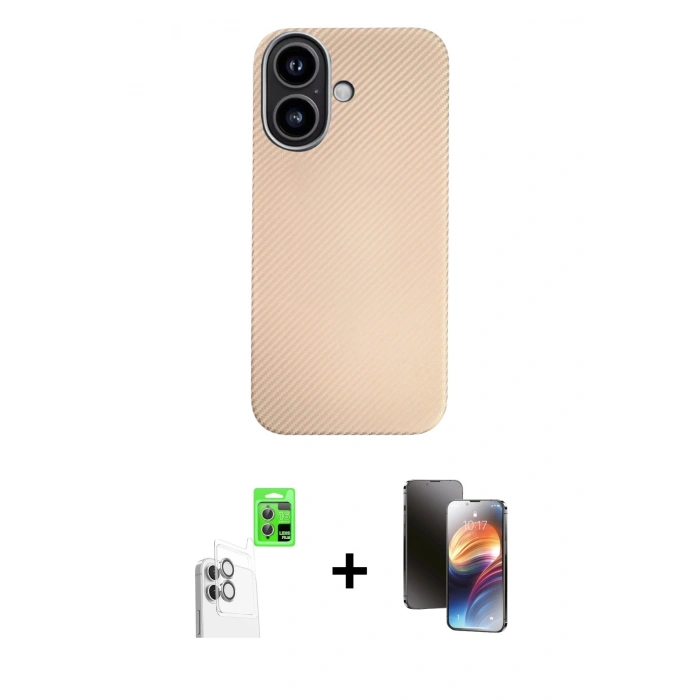MARSİLYAN™- iPhone 16 Kılıf Eksen Prime - Siyah 3D Antistatik Mat Seramik Nano Ekran Koruyucu + Raze Metal Kamera Lens - BZ