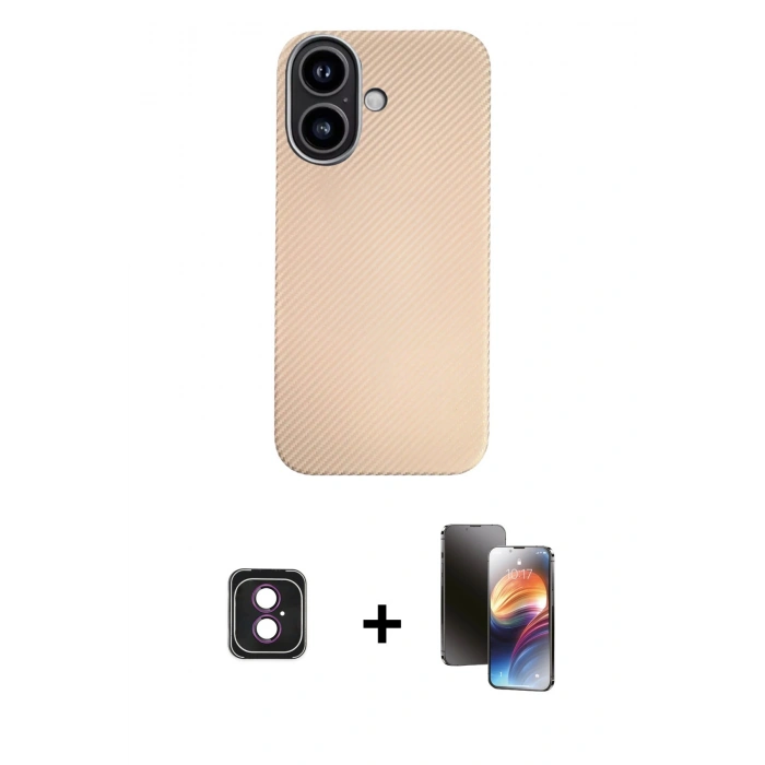 MARSİLYAN™- iPhone 16 Kılıf Eksen Prime - Siyah 3D Antistatik Mat Seramik Nano Ekran Koruyucu + PVD Metal Kamera Lens - PE