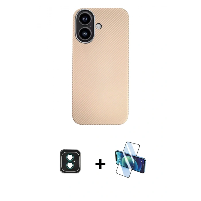 MARSİLYAN™- iPhone 16 Kılıf Eksen Prime - Siyah 3D Antistatik Seramik Nano Ekran Koruyucu + PVD Metal Kamera Lens - YL