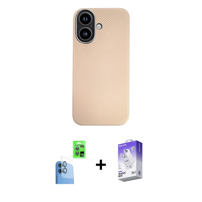 MARSİLYAN™- iPhone 16 Kılıf Eksen Prime - Siyah Bilvis 5in1 3D Magic Cam Ekran Koruyucu + Raze Metal Kamera Lens - LT