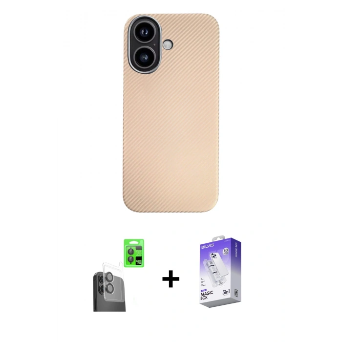 MARSİLYAN™- iPhone 16 Kılıf Eksen Prime - Siyah Bilvis 5in1 3D Magic Cam Ekran Koruyucu + Raze Metal Kamera Lens - SH