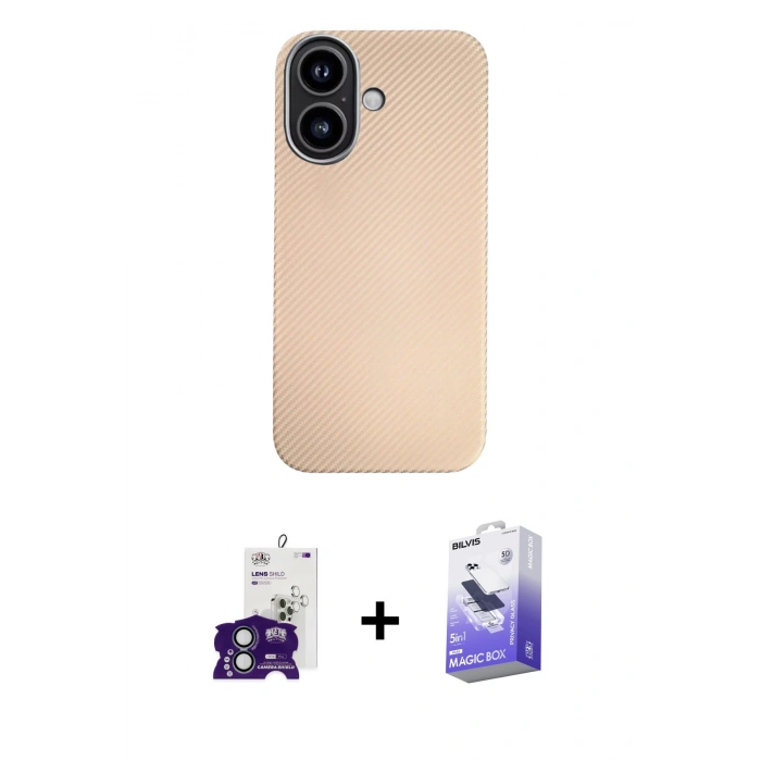 MARSİLYAN™- iPhone 16 Kılıf Eksen Prime - Siyah Bilvis 5in1 5D Magic Hayalet Cam Ekran Koruyucu + Bilvis Titan Kamera Lens - YL