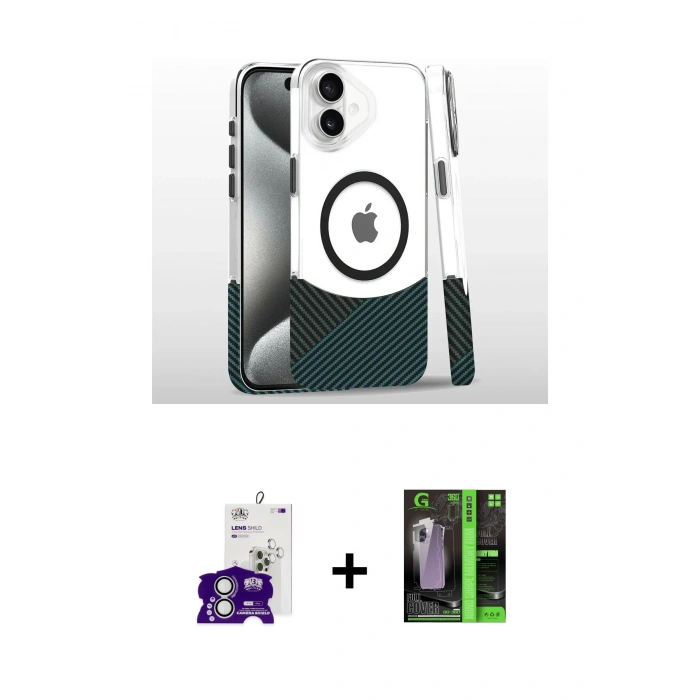 MARSİLYAN™- iPhone 16 Kılıf İz Asil Prime - Şeffaf 360 Full Body Arka Koruyucu + Bilvis Titan Kamera Lens - GS