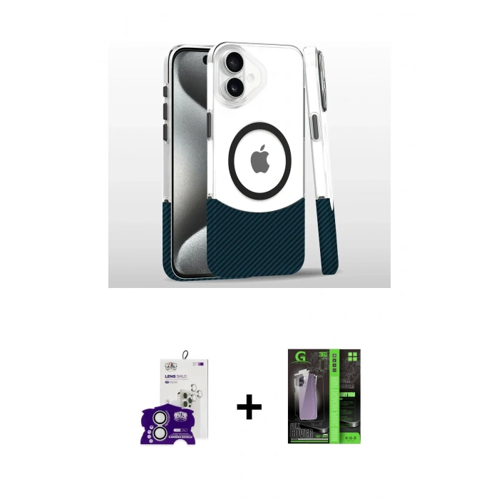 MARSİLYAN™- iPhone 16 Kılıf İz Asil Prime - Şeffaf 360 Full Body Arka Koruyucu + Bilvis Titan Kamera Lens - GS