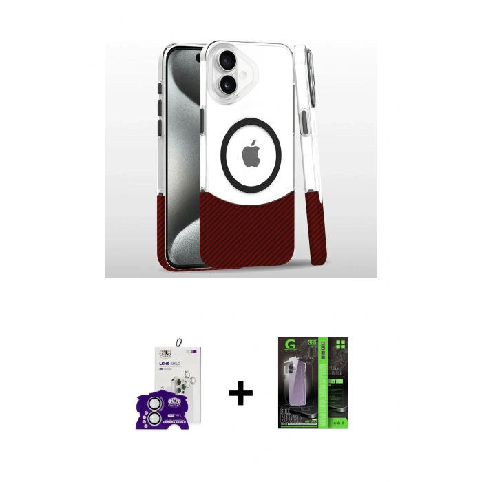 MARSİLYAN™- iPhone 16 Kılıf İz Asil Prime - Şeffaf 360 Full Body Arka Koruyucu + Bilvis Titan Kamera Lens - GS