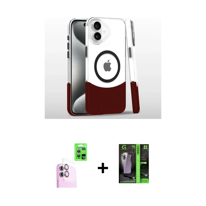 MARSİLYAN™- iPhone 16 Kılıf İz Asil Prime - Şeffaf 360 Full Body Arka Koruyucu + Raze Metal Kamera Lens - PE