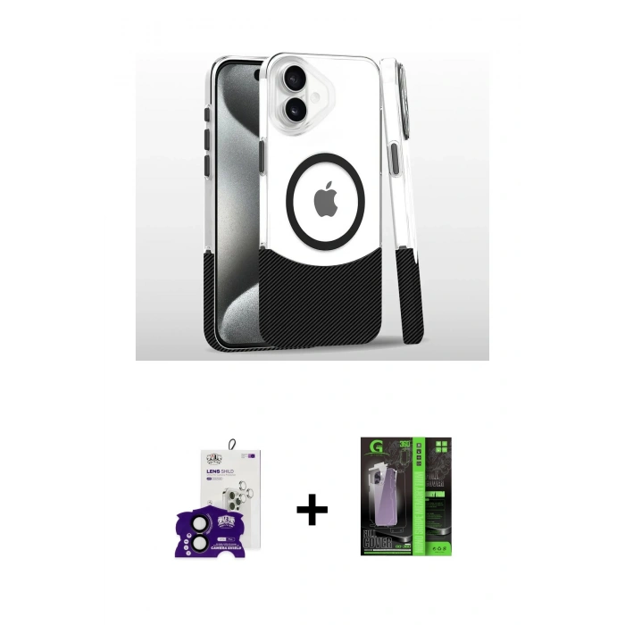 MARSİLYAN™- iPhone 16 Kılıf İz Asil Prime - Şeffaf 360 Full Body Arka Koruyucu + Bilvis Titan Kamera Lens - SH