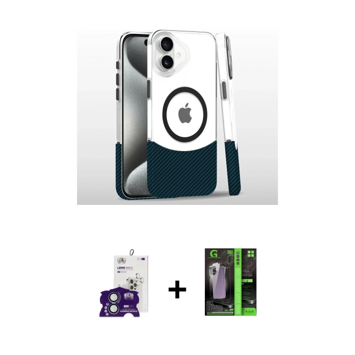 MARSİLYAN™- iPhone 16 Kılıf İz Asil Prime - Şeffaf 360 Full Body Arka Koruyucu + Bilvis Titan Kamera Lens - YL