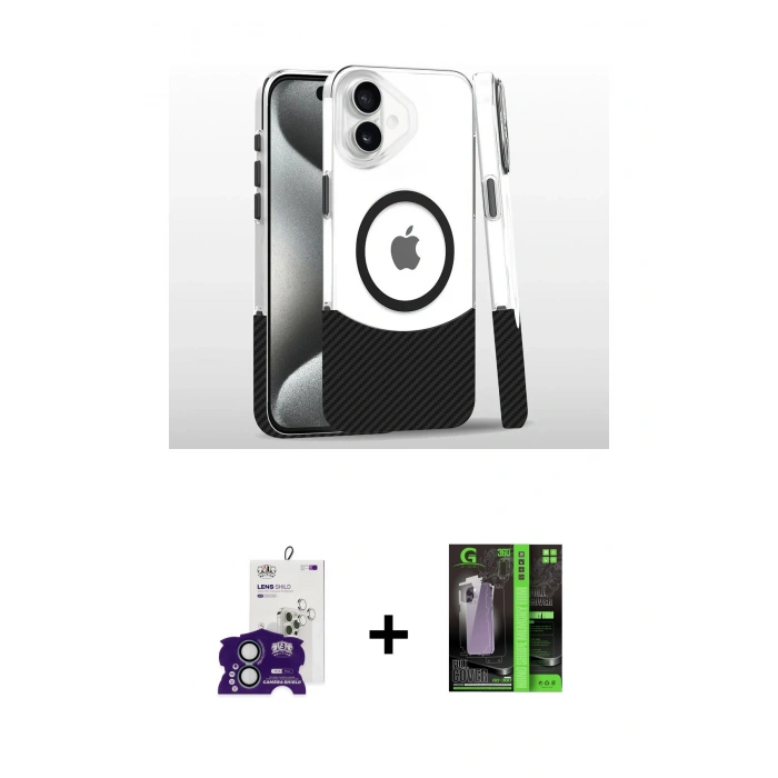 MARSİLYAN™- iPhone 16 Kılıf İz Asil Prime - Şeffaf 360 Full Body Arka Koruyucu + Bilvis Titan Kamera Lens - YL